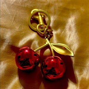 Red Cherry Keychain with Gold Tone Hardware NWOT